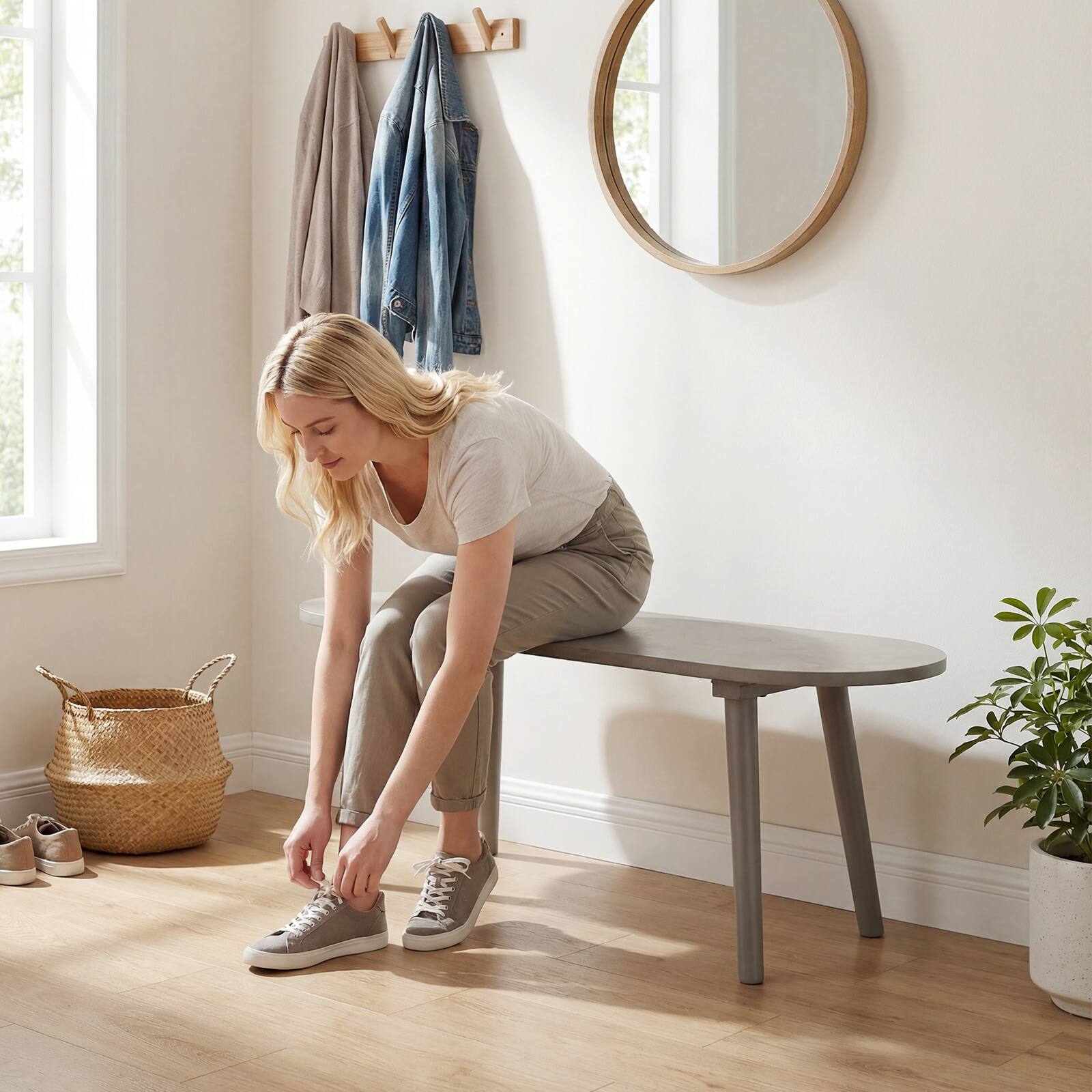 Alt View 3. Gymax - Gymax 43'' Solid Wood Farmhouse Dining Bench w/Rubber Wood Legs for Living Room Kitchen - Grey.