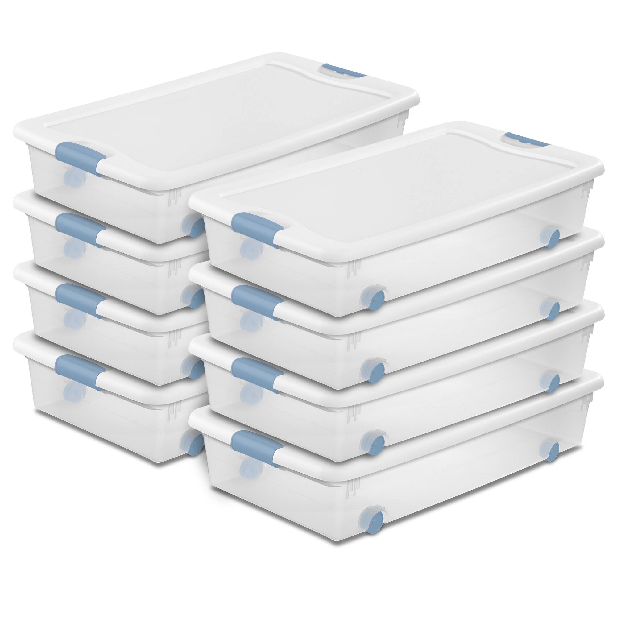 Front. Sterilite - Sterilite 56 Quart Latching Stackable Wheeled Storage Container w/ Lid, (8 Pack) - Clear.