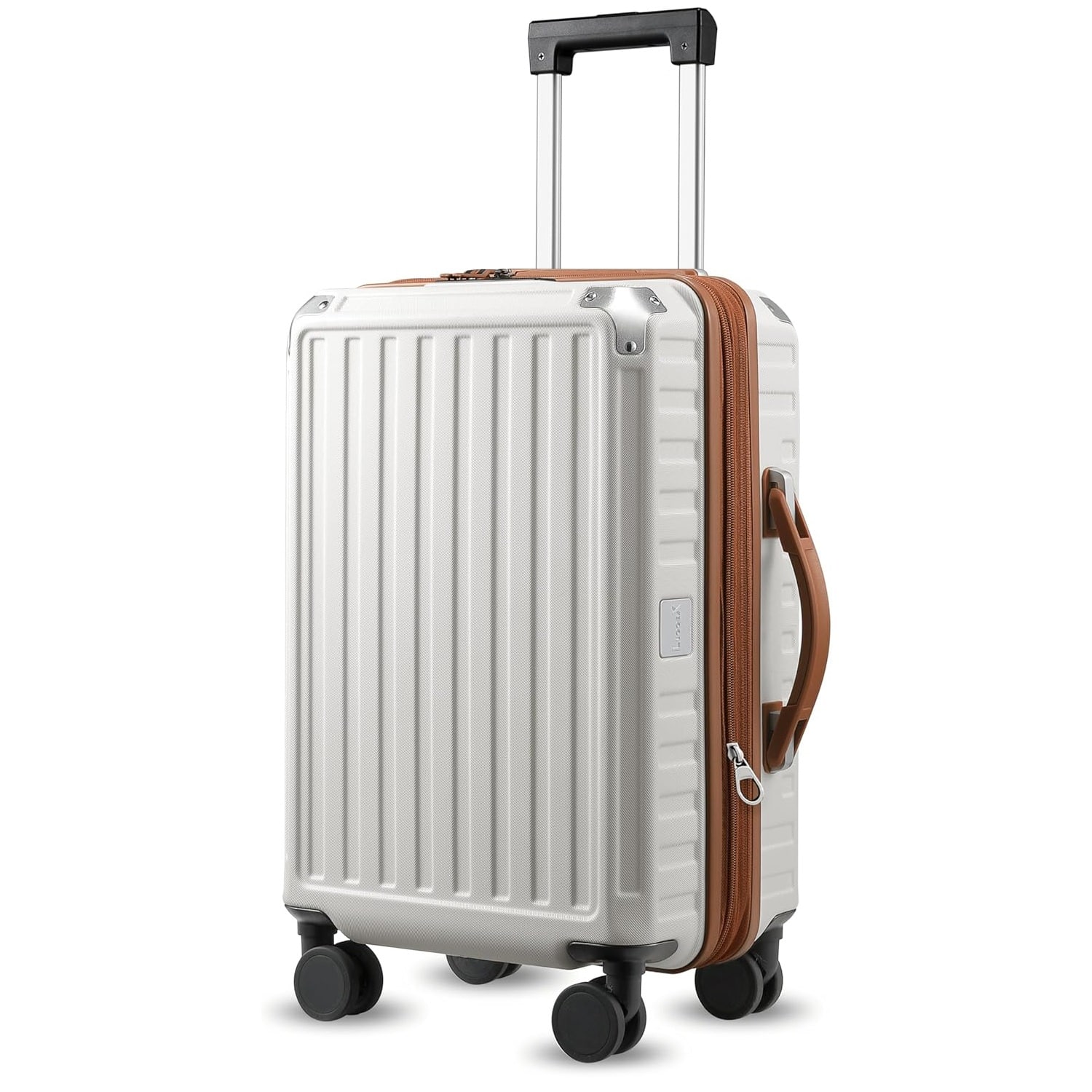 LUGGEX - 20Inch Carry On PC Expandable Hard Shell Spinner Suitcase , Silver - White