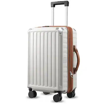 Front. LUGGEX - LUGGEX 20Inch Carry On PC Expandable Hard Shell Spinner Suitcase , Silver White - White.