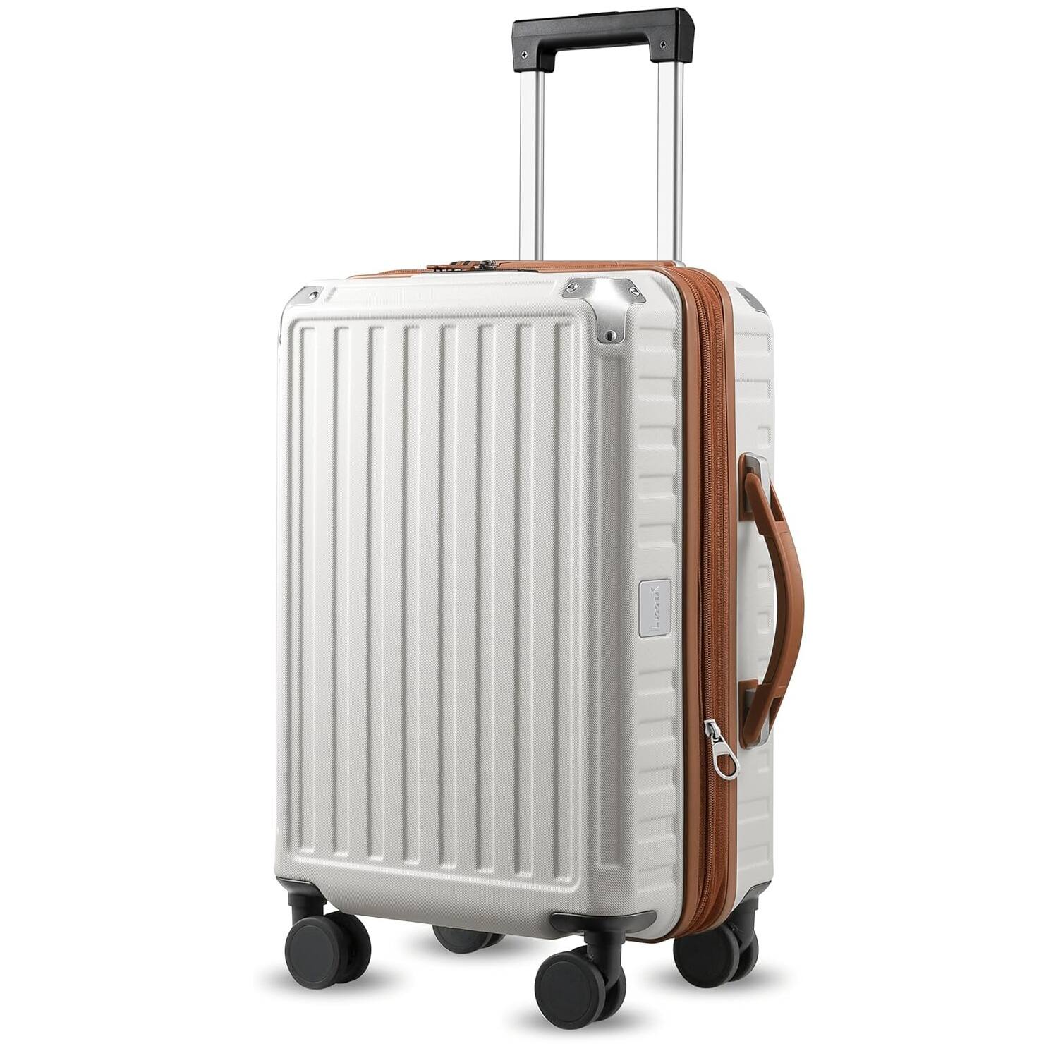 Front. LUGGEX - LUGGEX 20Inch Carry On PC Expandable Hard Shell Spinner Suitcase , Silver White - White.