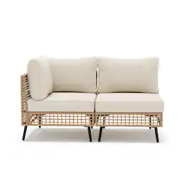 Yardgrace - 2 Pieces Outdoor Sectional Sofa Set, All-Weather PE Wicker Rattan Patio Set with Thick Cushions - Whlite