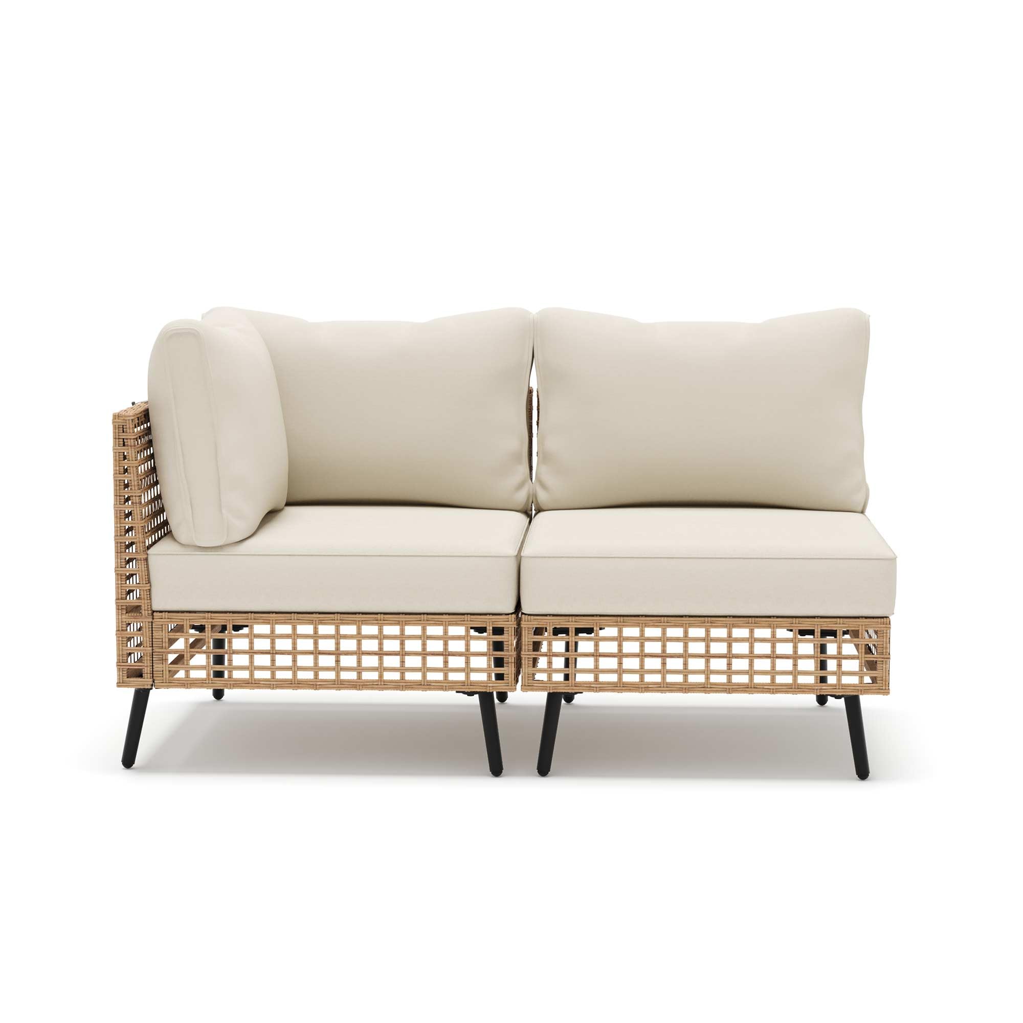 Front. Yardgrace - 2 Pieces Outdoor Sectional Sofa Set, All-Weather PE Wicker Rattan Patio Set with Thick Cushions - Whlite.