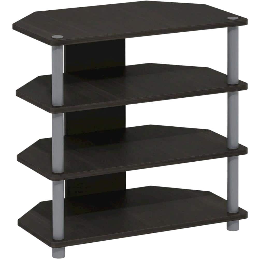 FurniFact - Espresso 4-Tier TV Stand, Easy Assembly, Composite Wood Construction - Brown Black