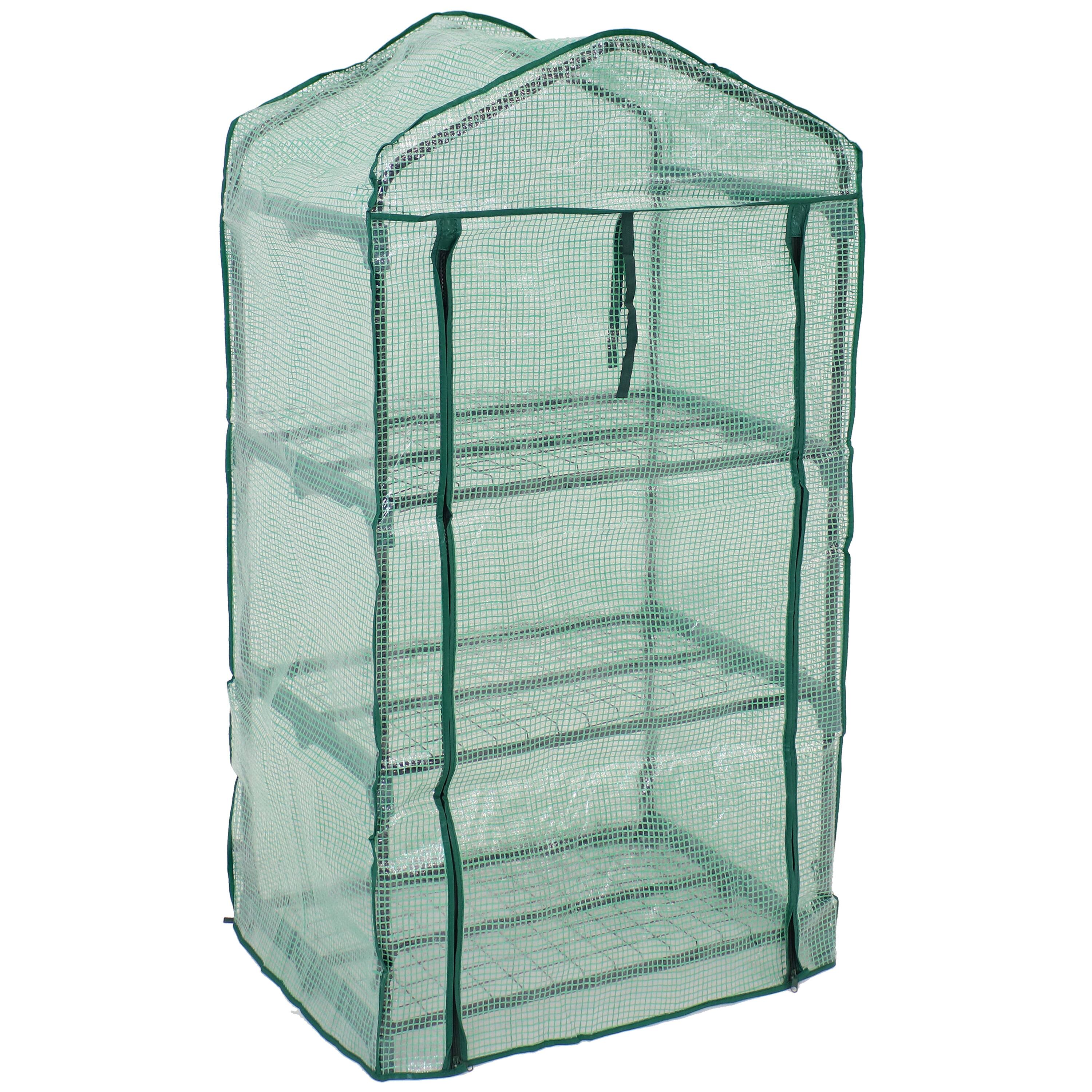 Alt View 10. Sunnydaze - Iron PVC Cover Mini Greenhouse with 3 Shelves/Zipper - Green.