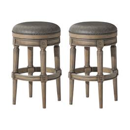 Maven Lane - Pullman Backless Bar Stool, Ronan Stone Vegan Leather, Set of 2 - Reclaimed Oak