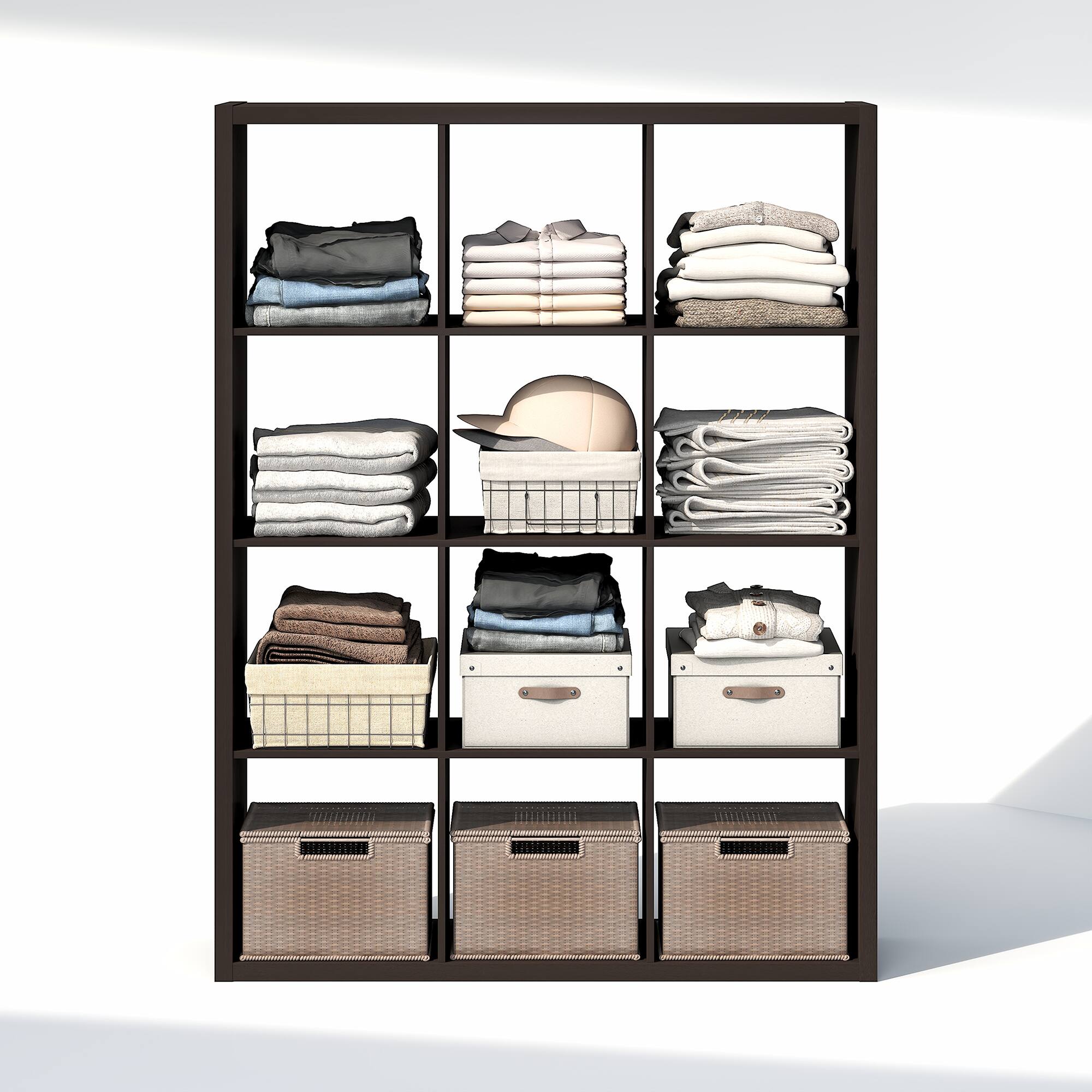 Alt View 3. Furinno - CUBIC Closet Organizers, 12-Cube Open Closet Organizer, Extra Thick Frame, for Wardrobe, Bedroom, Living Room - Black Dark Oak.