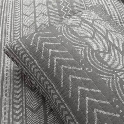 Alt View 1. SlickBlue - Scandinavian Chevron Stripe Reversible Cotton Quilt Set for Bedroom - Dark Grey.