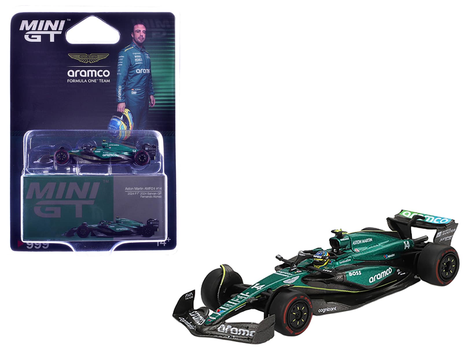 Mini GT - Aston Martin AMR24 #14 Fernando Alonso Formula One F1 "Bahrain GP" (2024) Limited Edition 1/64 - Green