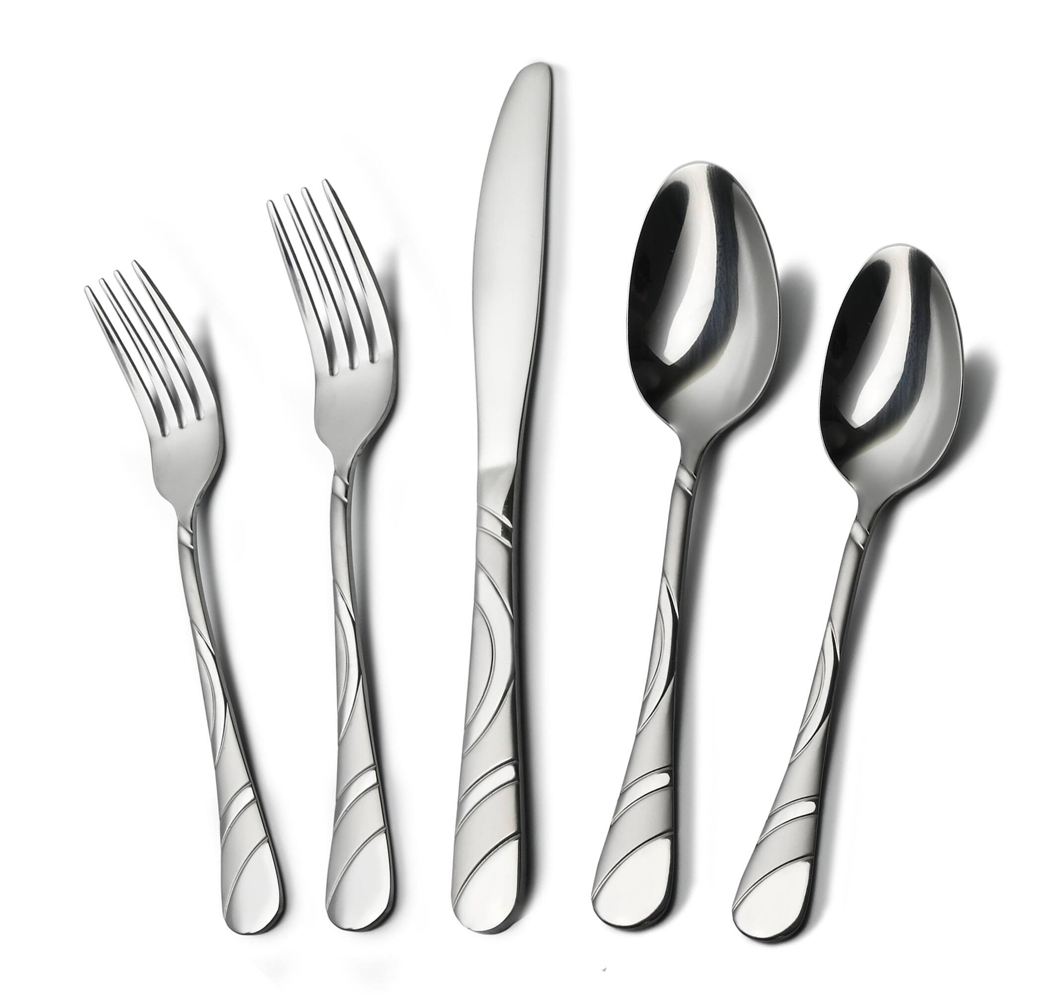 Dazzed Corner - 18/0 Stainless Steel 40-Piece Frosted & Mirror Finish Flatware Set,Set for 8 - Silver