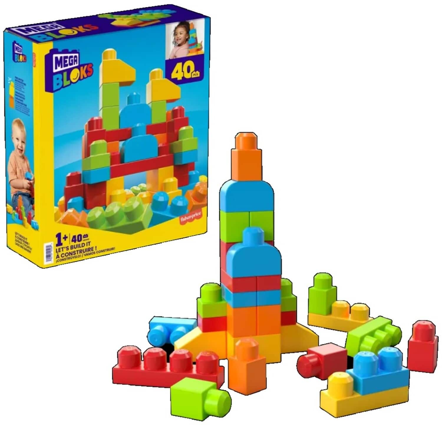 Mega Bloks - Let's Build It! 40 Piece Toddler Building Toy Set - COLLECTABLES - Multicolor