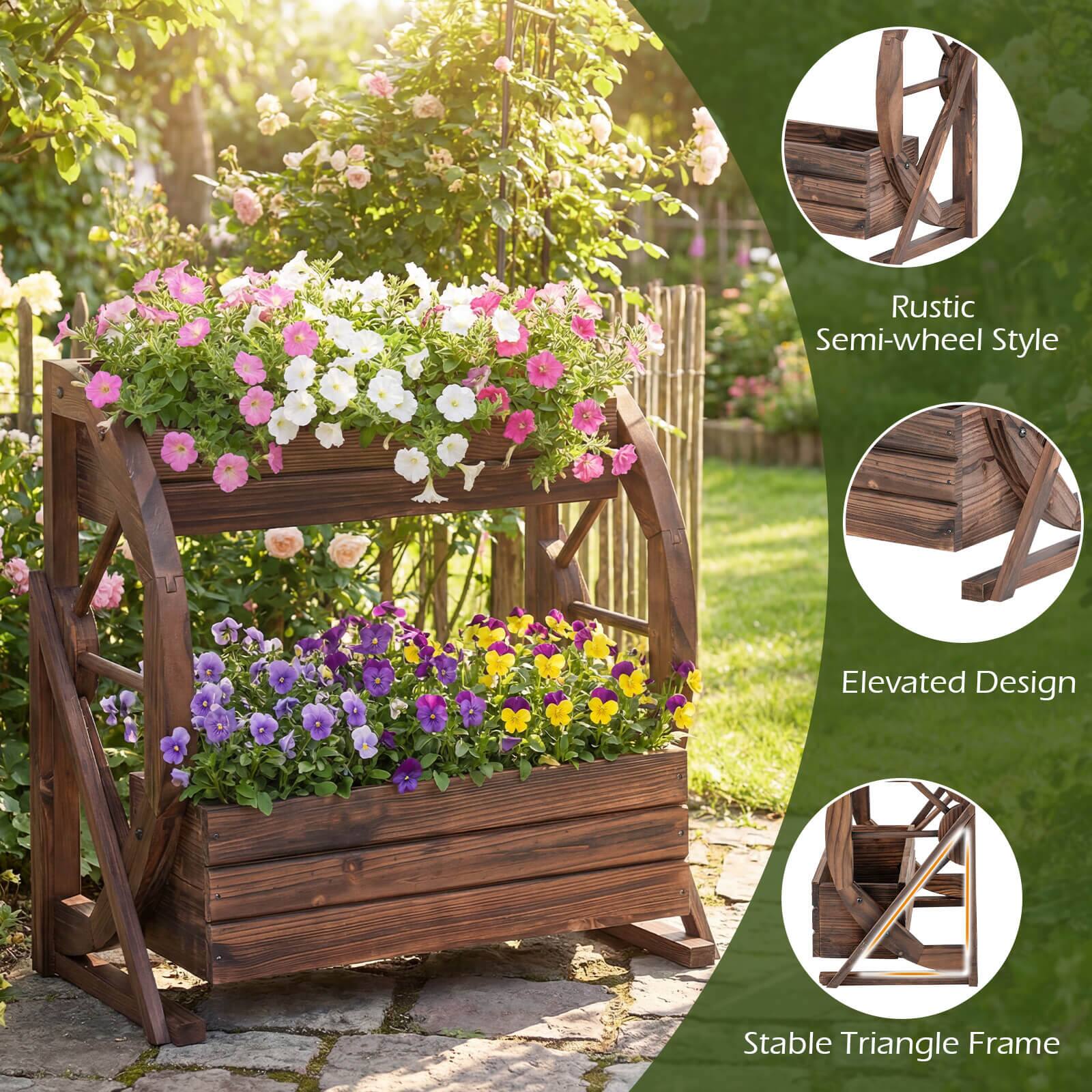 Rustic Semi-wheel Style  
Elevated Design  
Stable Triangle Frame