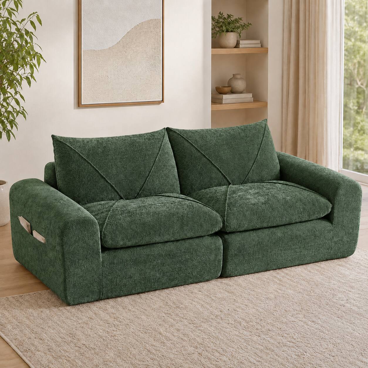 Angle. Anysun - Modern Minimalist Chenille Combination Sofa – Spacious and Comfortable Living Room Loveseat for Families and Apartments - Green.