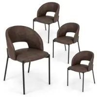 Costway - Dining Chair Set of 4 with High-density Sponge Cushion Sturdy X-shaped Frame - Brown - Front_Zoom