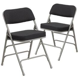 Emma + Oliver - 2 Pack Premium Curved Triple Braced & Hinged Fabric Upholstered Metal Folding Chair - Black