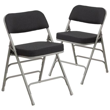Front. Emma + Oliver - 2 Pack Premium Curved Triple Braced & Hinged Fabric Upholstered Metal Folding Chair - Black.