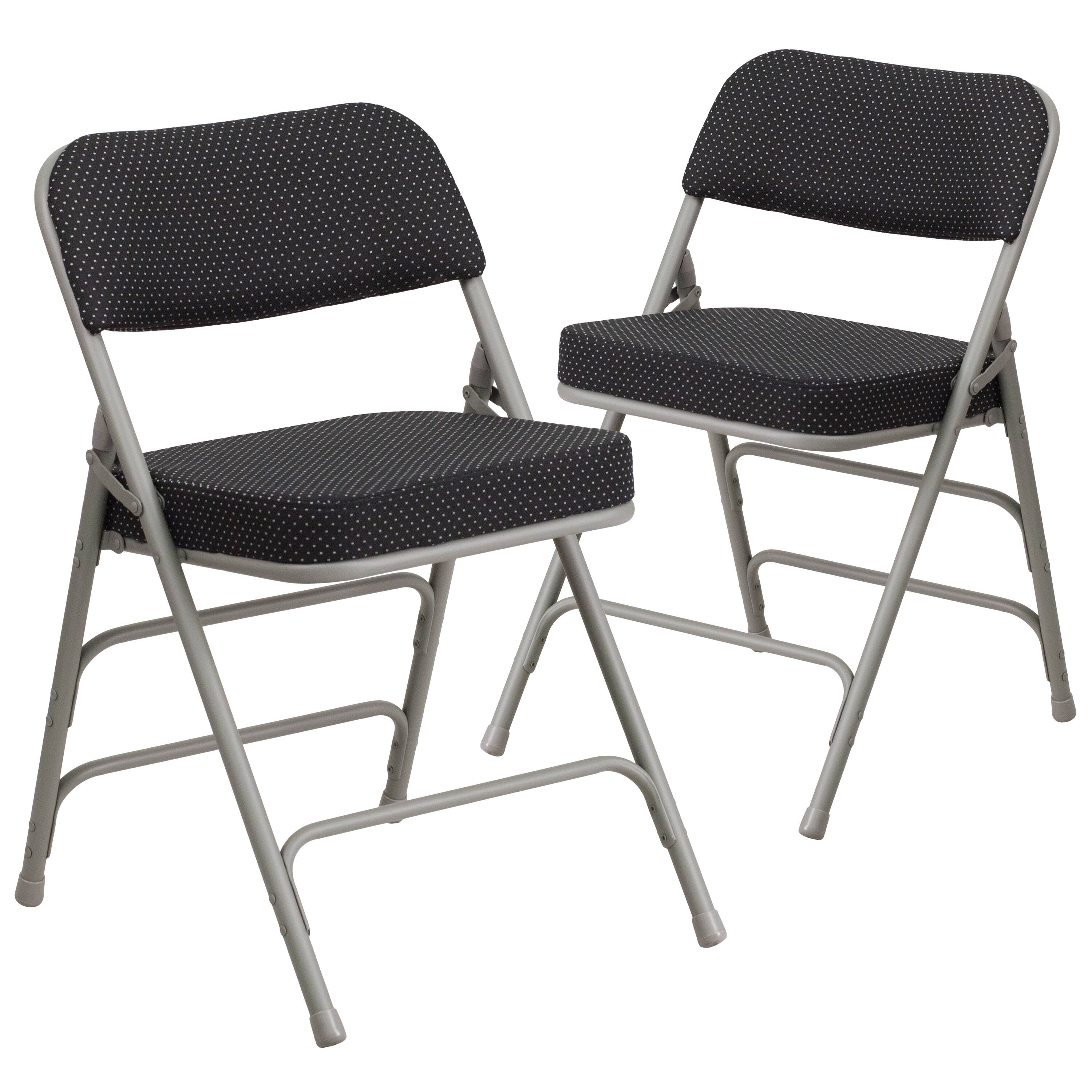 Front. Emma + Oliver - 2 Pack Premium Curved Triple Braced & Hinged Fabric Upholstered Metal Folding Chair - Black.