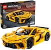 The image features a yellow LEGO Technic car, which is a Chevrolet Corvette Stingray. The car is displayed in a box, and it is a part of the Asphalt Legends Playin' Unite set. The car is made up of 732 pieces, and it is designed for children aged 9 and above. The car is a sports car with a sleek and stylish design, making it an exciting and engaging toy for LEGO enthusiasts.