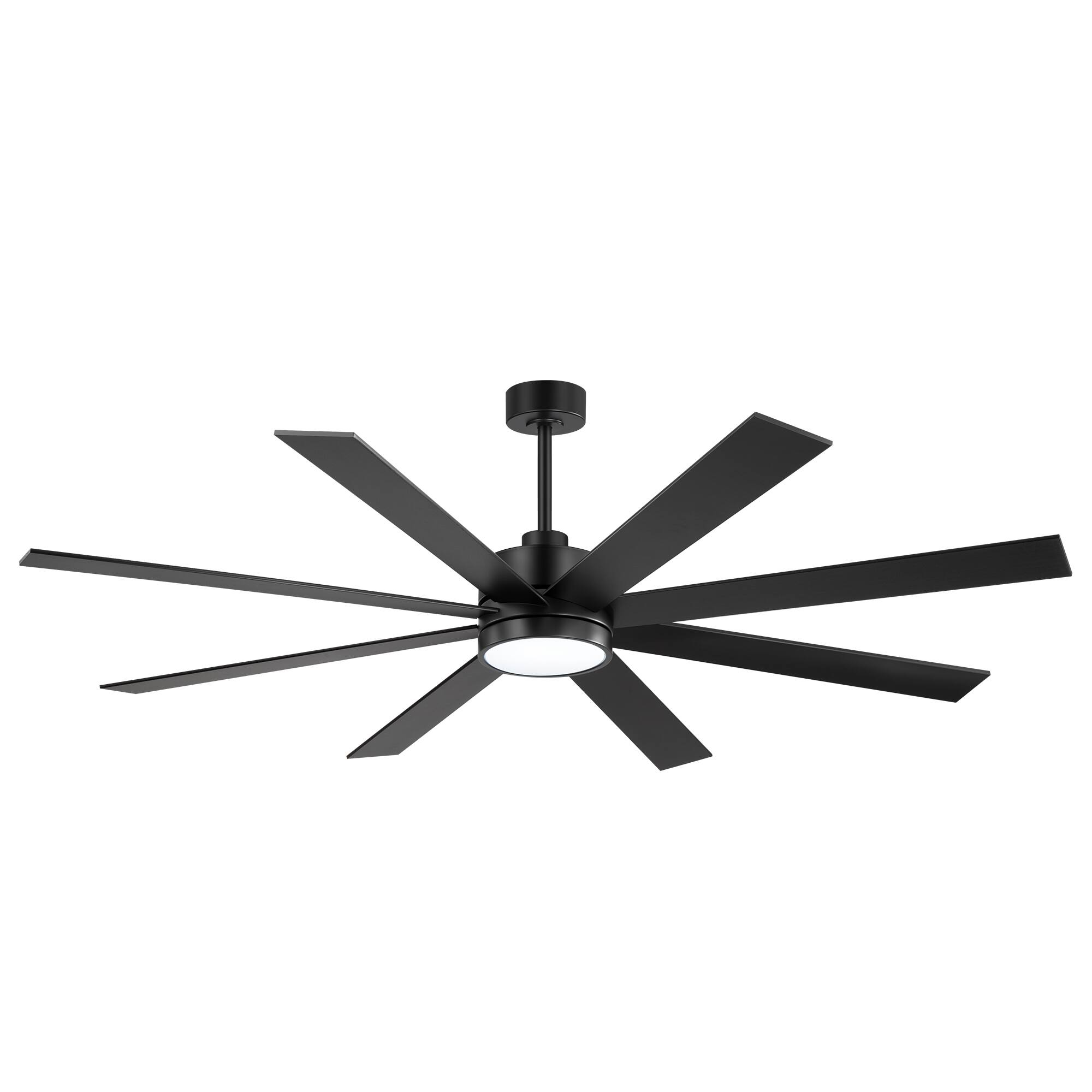 Angle. Breezary - 72-Inch Ceiling Fan with 8-Blade Design, 3-Color Light, 6-Speed DC Motor, 6"/20" Downrods, Remote with Timer - Matte Black.