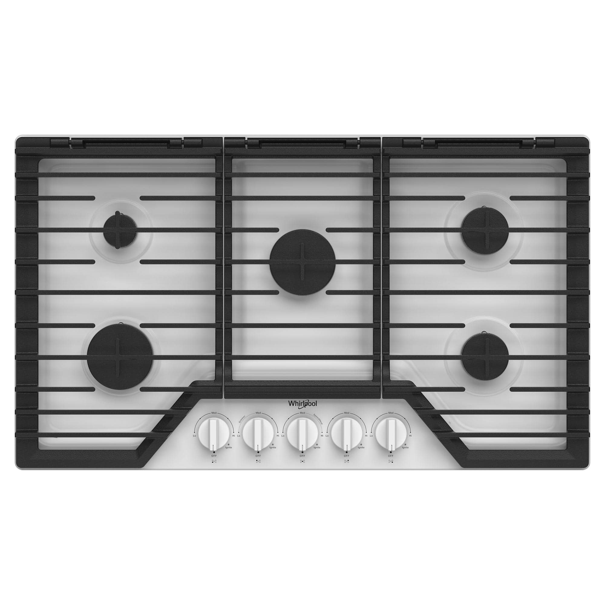 Front. Whirlpool - 36" Built-In Gas Cooktop with 5 Burners and EZ-2-Lift Hinged Cast-Iron Grates - White.