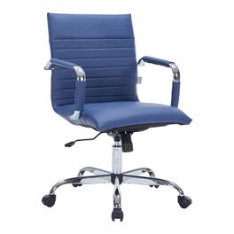 LeisureMod - Harris Mid-Back Leather Office Chair Adjustable Height Tilt Computer Task Chair with 360-Degree Swivel - Navy Blue