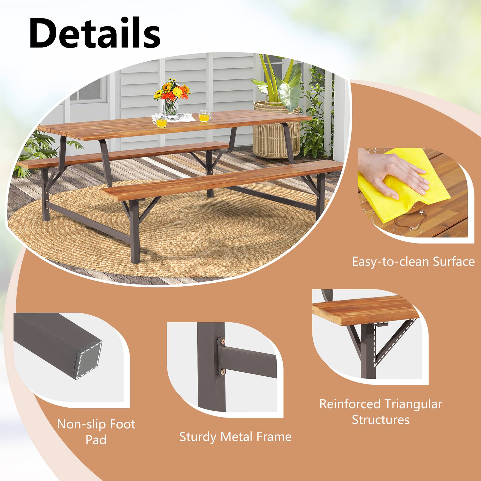 Details

Easy-to-clean Surface
Non-slip Foot Pad
Sturdy Metal Frame
Reinforced Triangular Structures