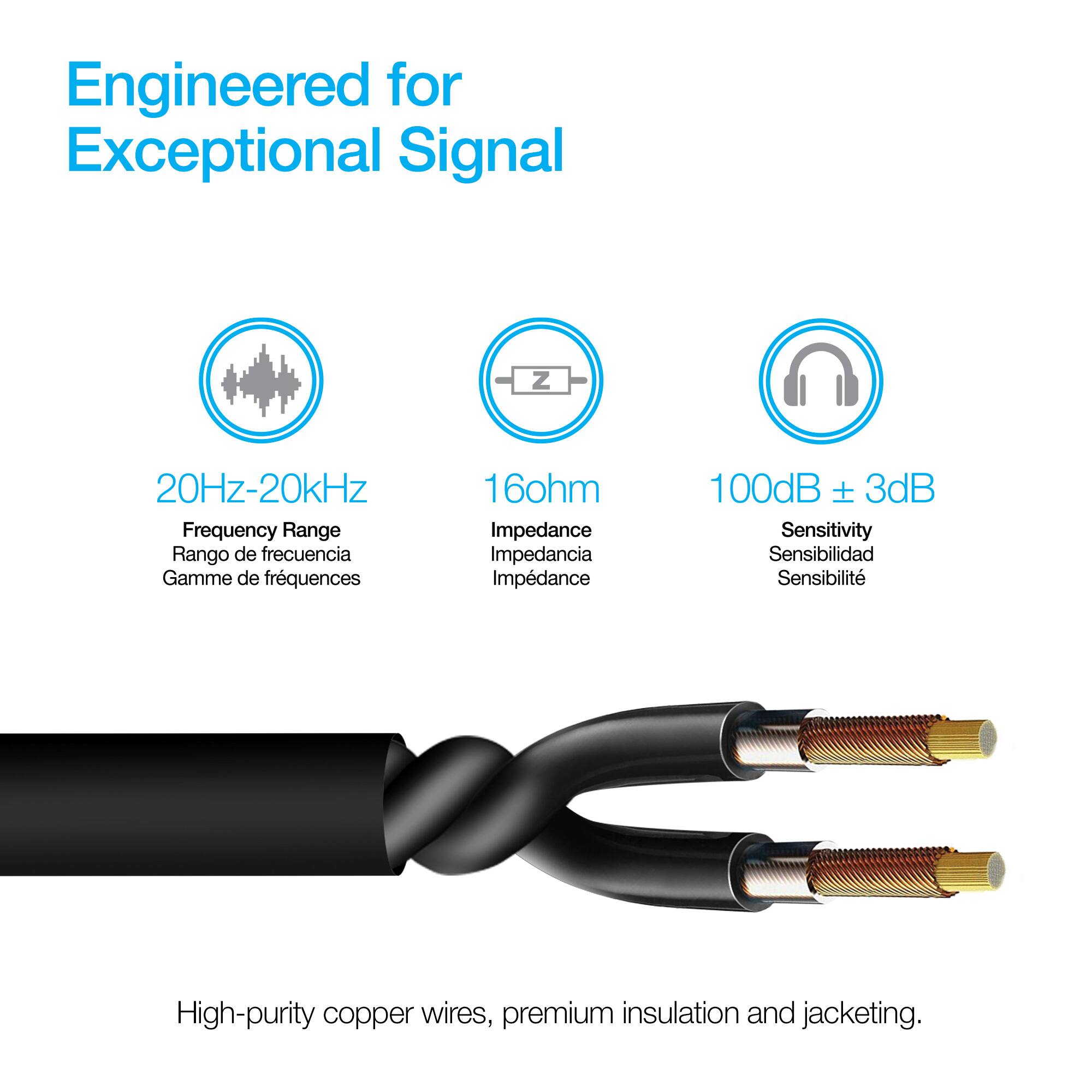Engineered for Exceptional Signal

20Hz-20kHz Frequency Range
Rango de frecuencia
Gamme de fréquences

16ohm Impedance
Impedancia
Impédance

100dB ± 3dB Sensitivity
Sensibilidad
Sensibilité

High-purity copper wires, premium insulation and jacketing.