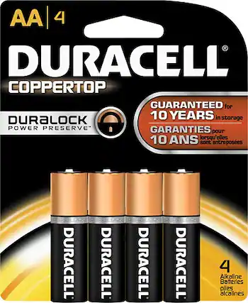 Front. Duracell - AA 1.5V CopperTop Batteries (4-Pack) - Black.