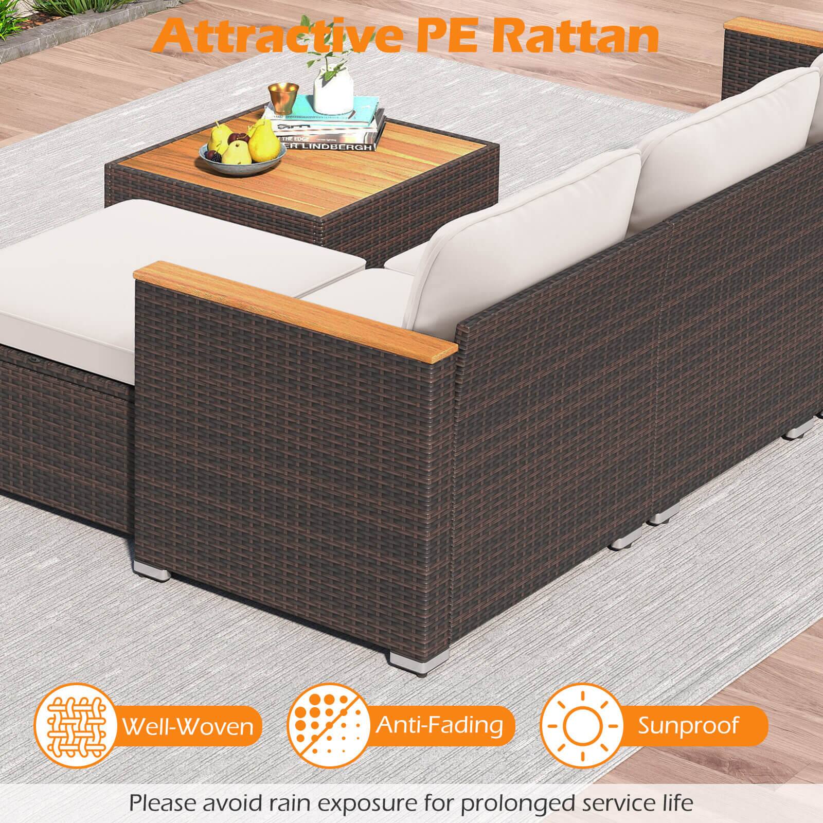 Attractive PE Rattan, Well-Woven, Anti-Fading, Sunproof. Please avoid rain exposure for prolonged service life.