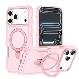 Dteck - for Apple iPhone 17 Pro Max Heavy Duty Shockproof Case,Dual Layer Rugged Protective Phone Case with Hidden Kickstand - Cherrypink