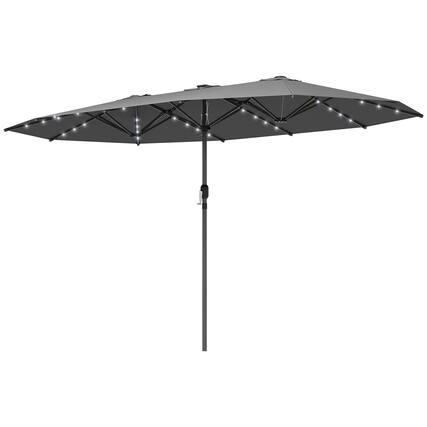 Front. Outsunny - Parasol, Double-Sided Sun Umbrella with LED Solar Lights - Gray.