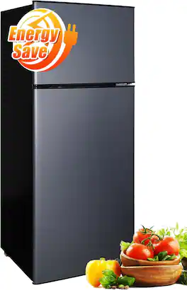Loheer - 7.4 Cu. Ft. Top-Mount Refrigerator with Separate Freezer, Glass Shelves & LED Lighting - VCM Steel - Blue