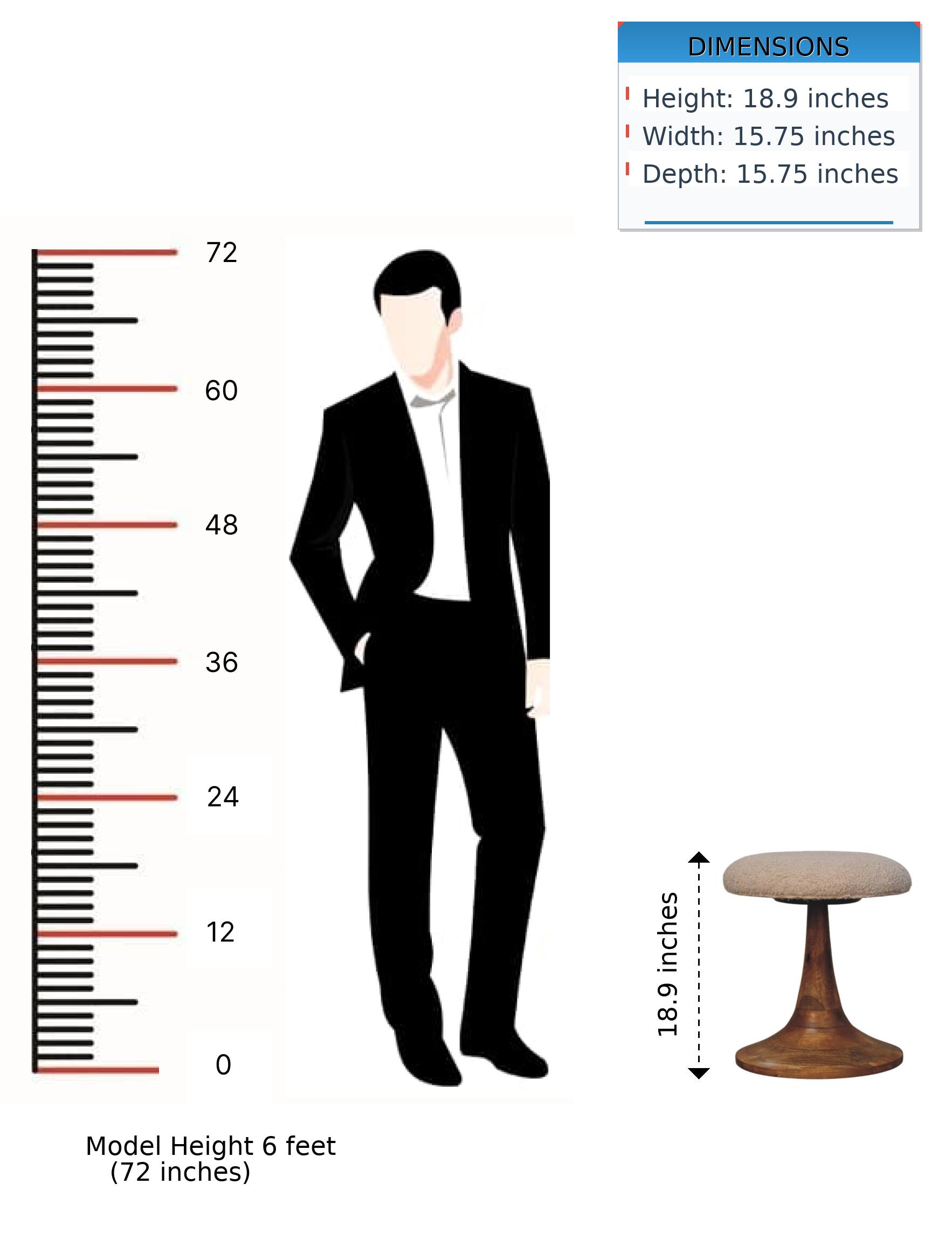 DIMENSIONS  
Height: 18.9 inches  
Width: 15.75 inches  
Depth: 15.75 inches  

Model Height: 6 feet (72 inches)