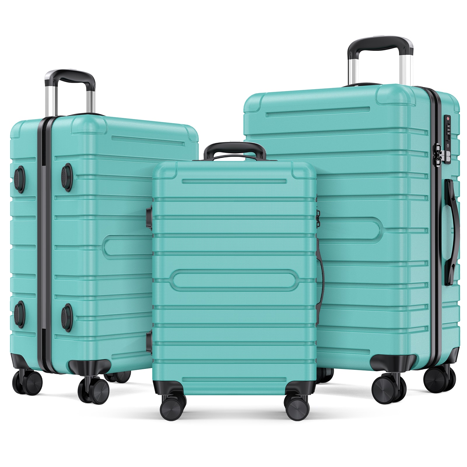 Sugift 3 Piece Hardshell Luggage Sets Checked Spinner PC & ABS