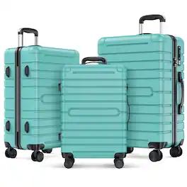 Sugift - 3-Piece Hardshell Luggage Sets Checked Spinner PC & ABS Suitcase Set with YKK Zipper & TSA Lock,20in/24in/28in - Green