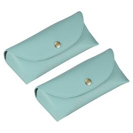 Unique Bargains - 2pcs Leather Eyeglass Case 6.9x1.5x2.8" with Cleaning Cloth for Sunglasses - Light Blue