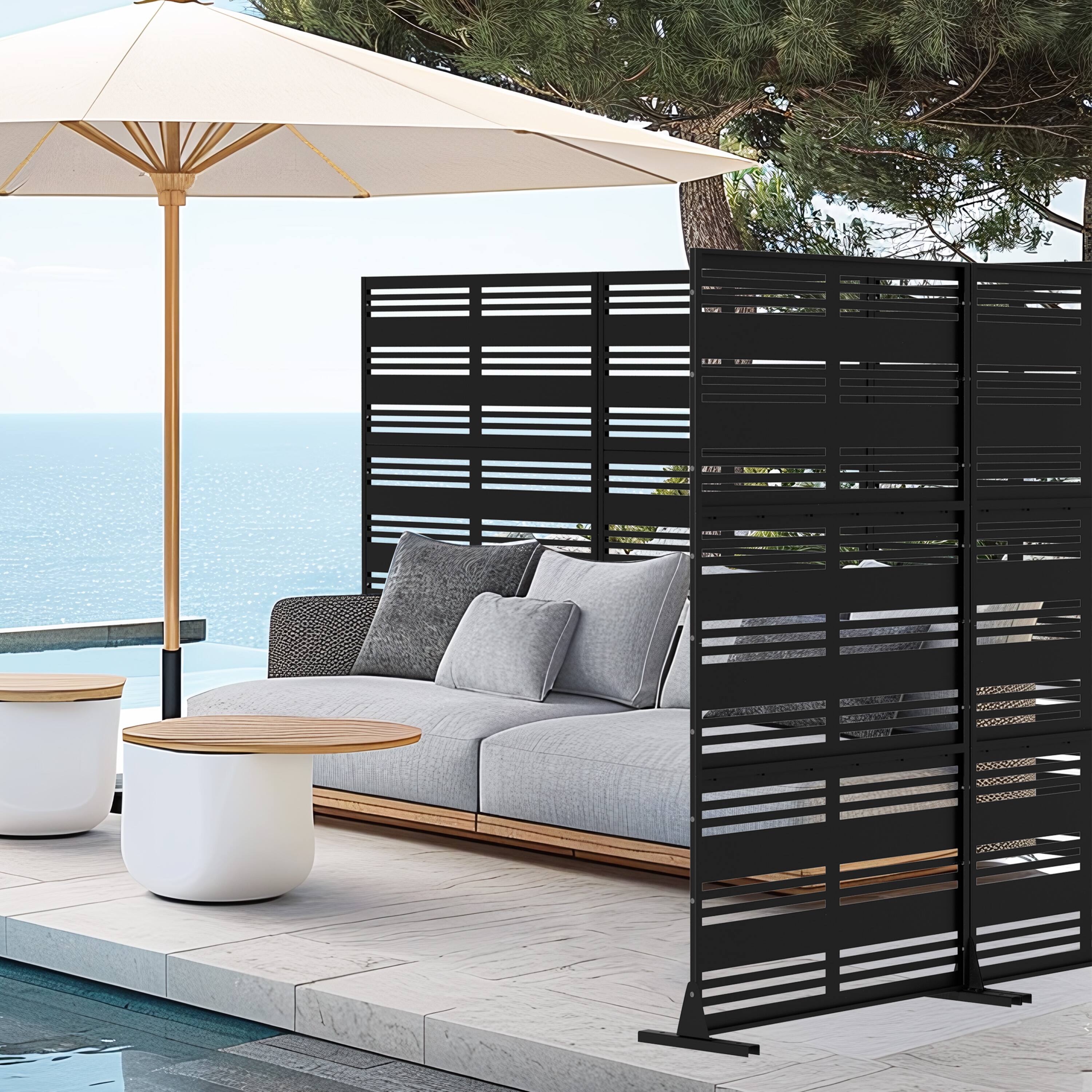 Alt View 1. PexFix - 72 in. x 47 in. Harold Pattern Metal Outdoor Privacy Screen & Panels, Freestanding Garden Divider Fence - Black.