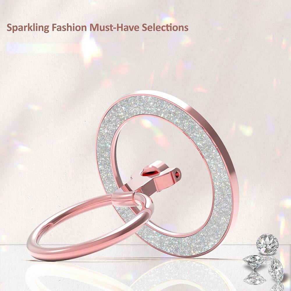 Angle. PARKER SLATER - Magnetic Phone Ring Holder & Grip, Glitter Rose Gold - Glitter Rose Gold.