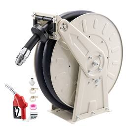 VEVOR - Fuel Hose Reel,1 inch x 33 ft Retractable,Spring Driven Auto Swivel Rewind,300 PSI, Heavy-Duty Carbon Steel Construction - Gray;White;Black