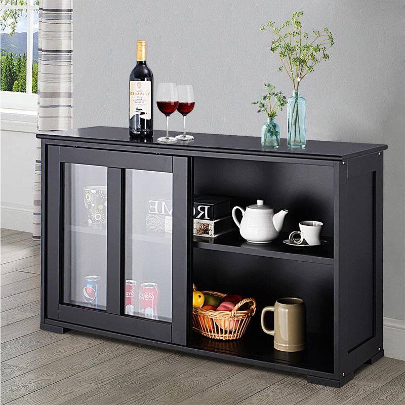 Back. Hivvago - Black Sideboard Buffet Dining Storage Cabinet with 2 Glass Sliding Doors - Black.