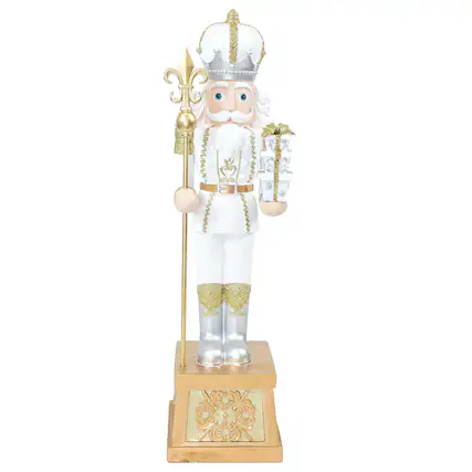 Front. Sunnydaze - Pierre the Fleur-de-Lis Christmas Nutcracker Statue - 47" H - White.