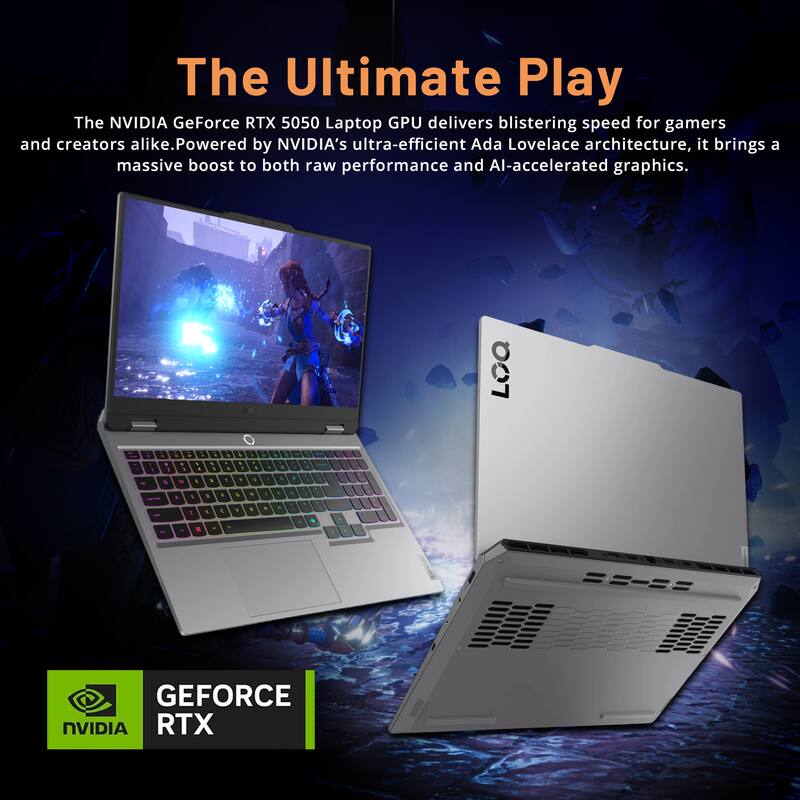The Ultimate Play

The NVIDIA GeForce RTX 5050 Laptop GPU delivers blistering speed for gamers and creators alike. Powered by NVIDIA's ultra-efficient Ada Lovelace architecture, it brings a massive boost to both raw performance and AI-accelerated graphics.
