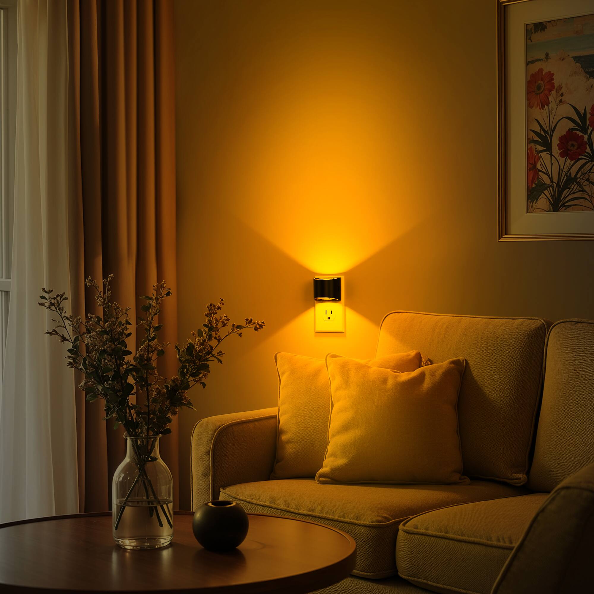 Alt View 4. Jandcase - JANDCASE 2-Pack 1W  Plug-in Night Light, Amber Glow,Up/Down Light, 3-Step Dimming, Color Memory, Dusk-to-Dawn - Black.