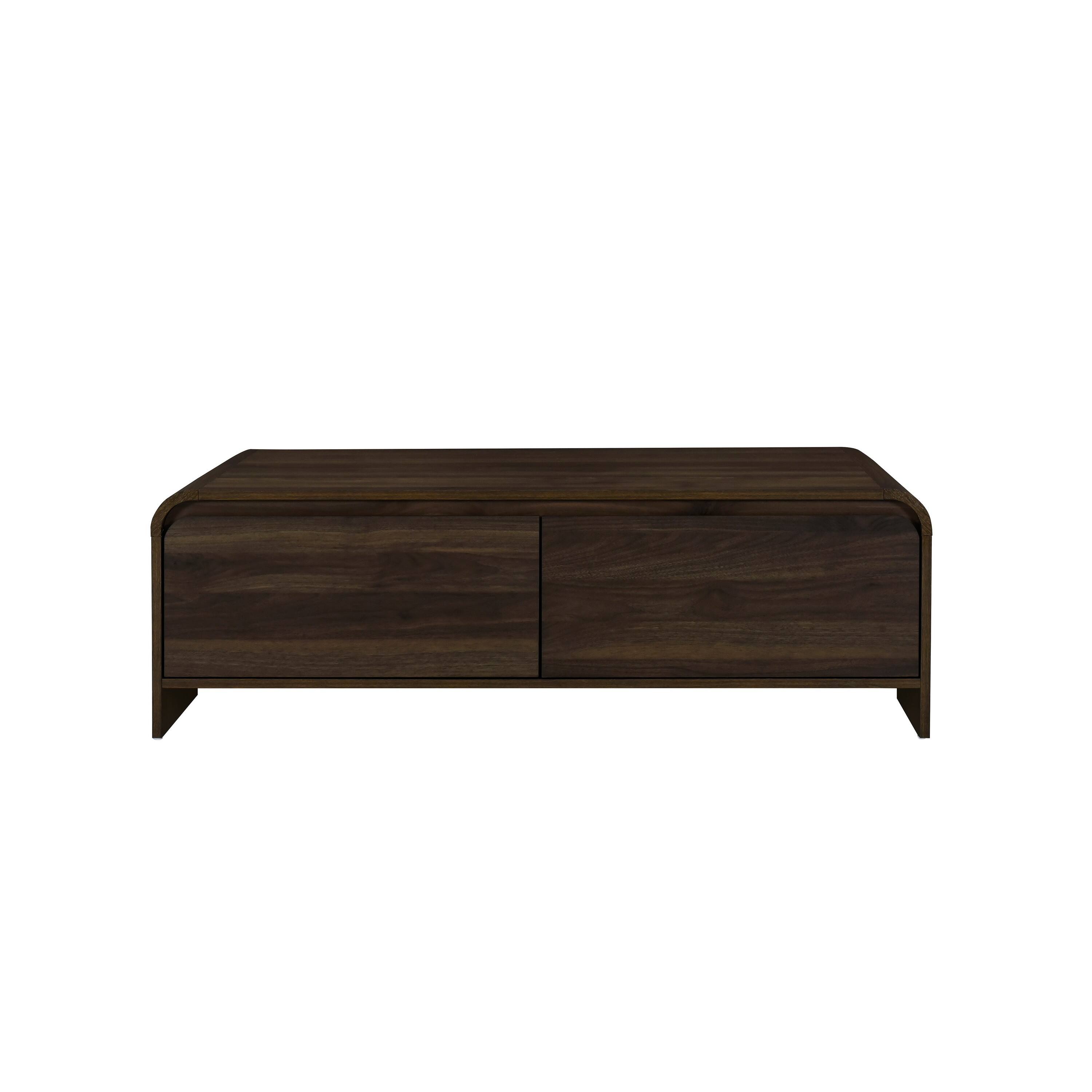 Angle. Manhattan Lane - Maria Coffee Table, 2 Drawer and Waterfall Style, Wood 47 Inch - Walnut Brown.