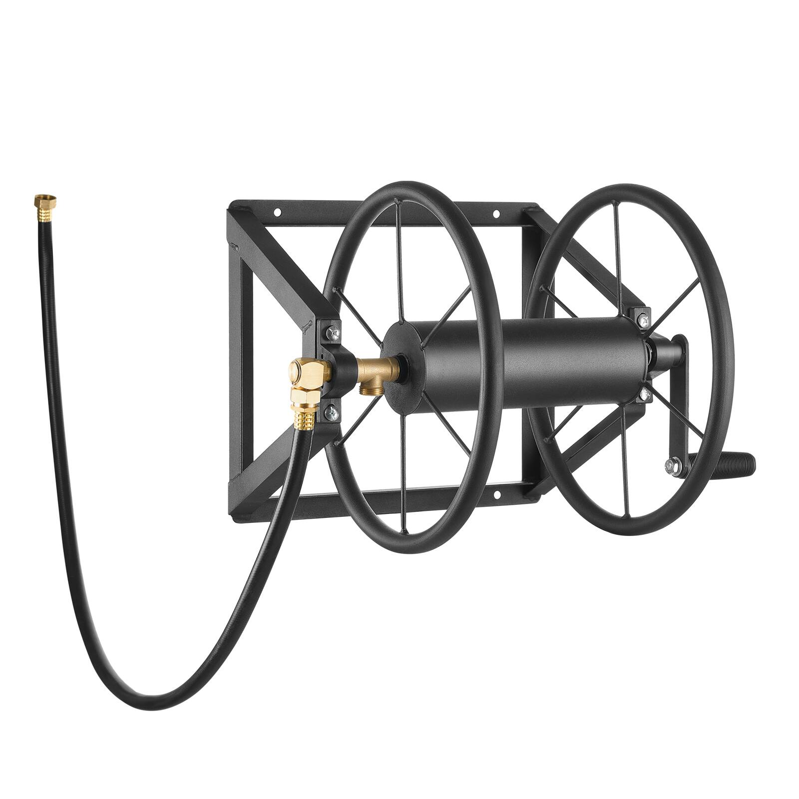 Alt View 5. VEVOR - Wall Mounted Garden Hose Reel, Holds 200 ft 5/8-inch Manual Water Hose Winder, Heavy-Duty Steel, Outdoor Reel - Black.