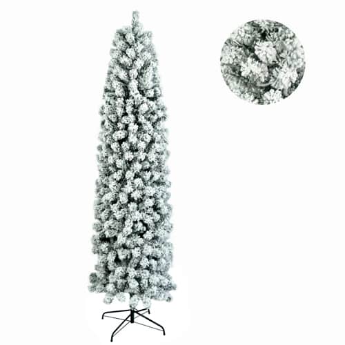 Winado - 7.5 FT Artificial Hinged Holiday Standing Xmas Christmas Tree Pencil Auto-Spread for Holiday Decoration - Snowy Green