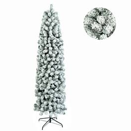 Winado - 7.5 FT Artificial Hinged Holiday Standing Xmas Christmas Tree Pencil Auto-Spread for Holiday Decoration - Snowy Green
