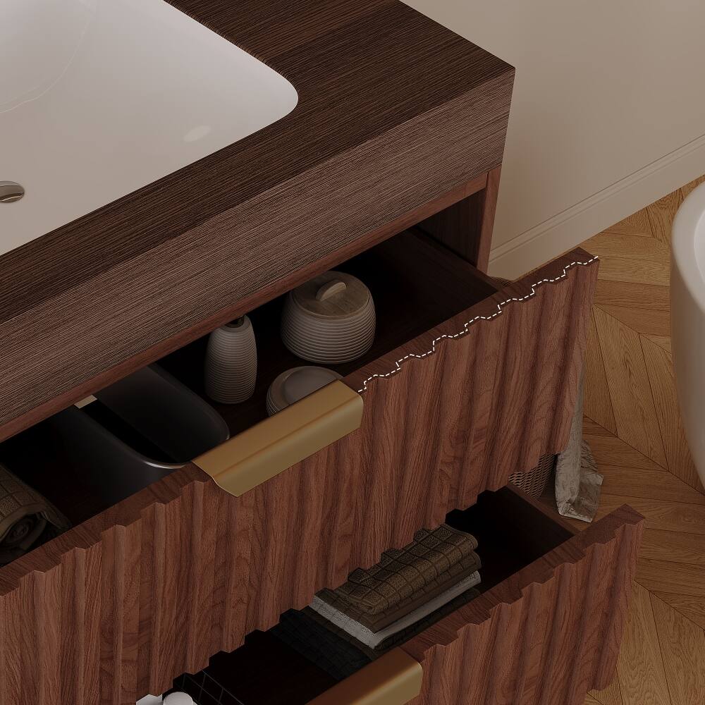 Alt View 8. Loheer - Loheer 30 inch floating bathroom vanity Walnut Wall Mounted Vanity with Sintered Stone Top - Walnut.