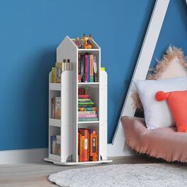 Oumilen - 360° Rotating Wood House-Shaped Bookshelf - Light White