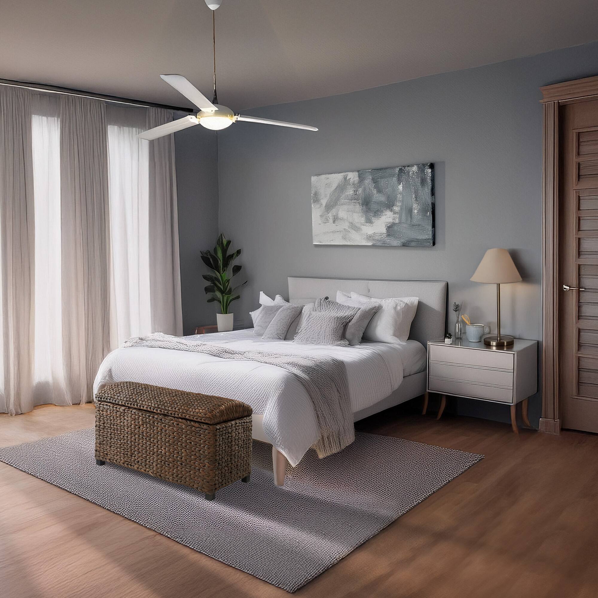 Alt View 3. Casafield - 36-in Storage Trunk Chest w Curved Lid - Safety Hinge - Water Hyacinth - Espresso.